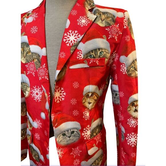 Dec 25th Ugly Christmas Blazer Cats Santa Sz. S - Picture 3 of 8